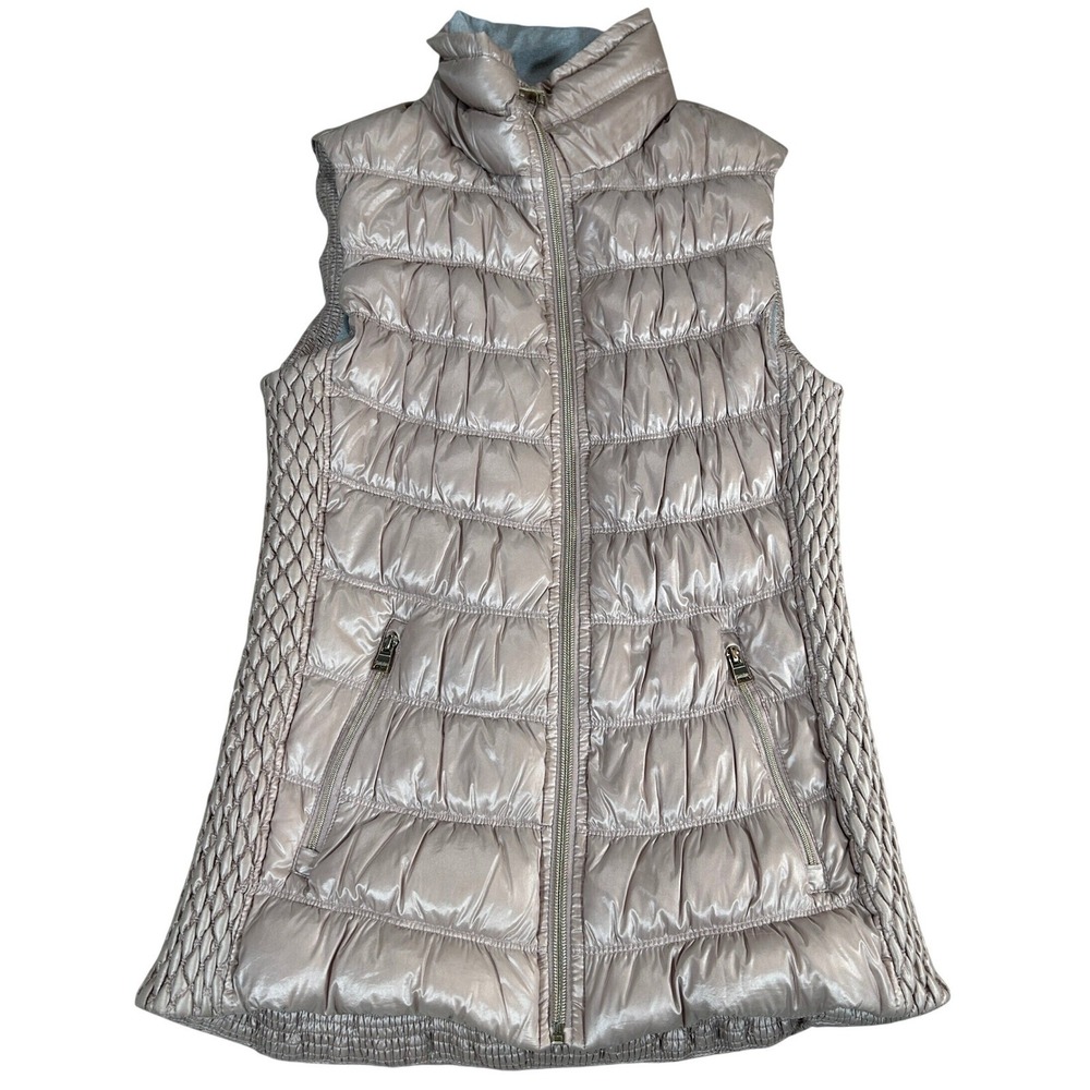 Calvin Klein Performance Metallic Rose Gold Down Puffer Vest Small Smocked Sides